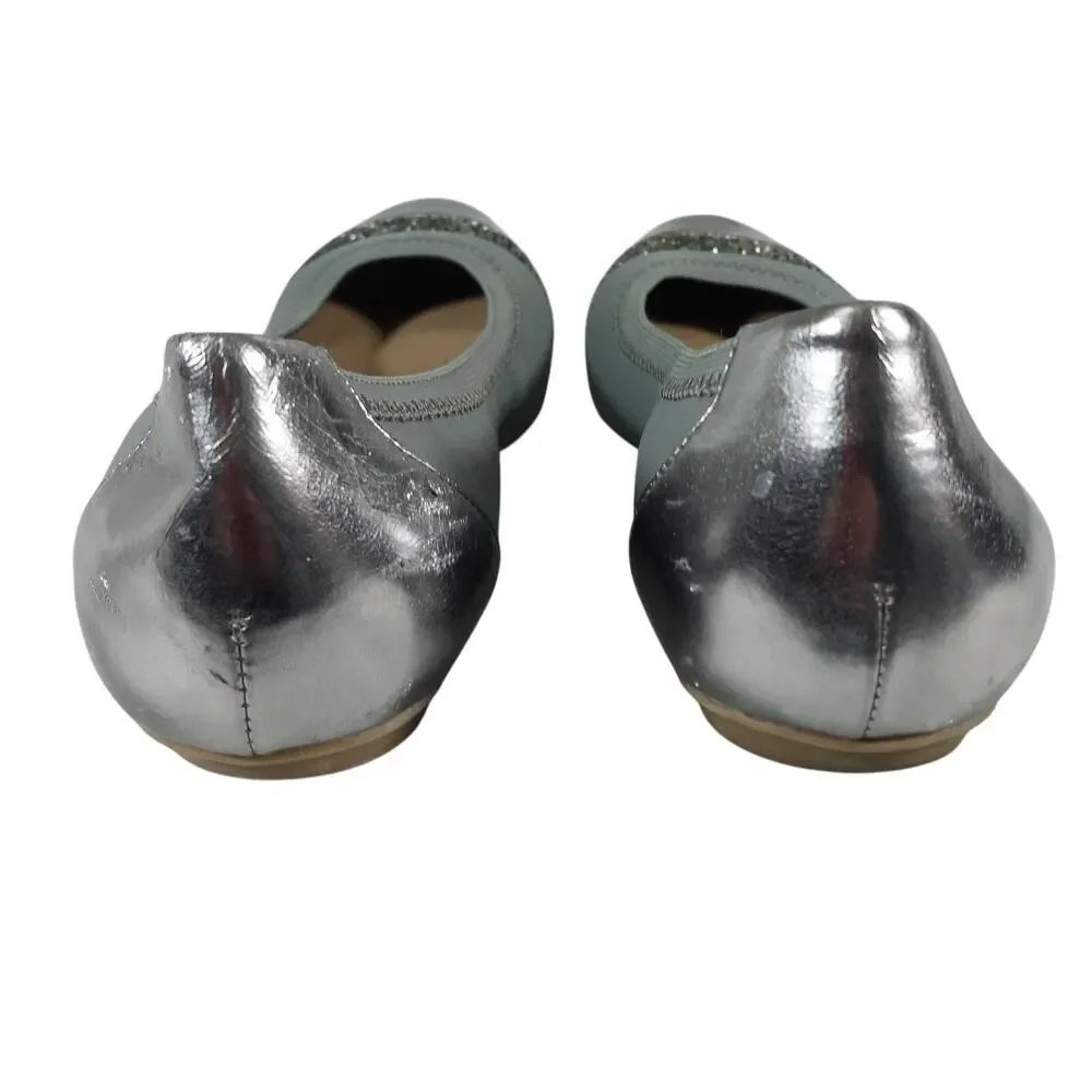 ALFANI! FAB SILVER VEGAN LEATHER, STRETCH FABRIC JEWELED BALLET FLATS! SZ 10M